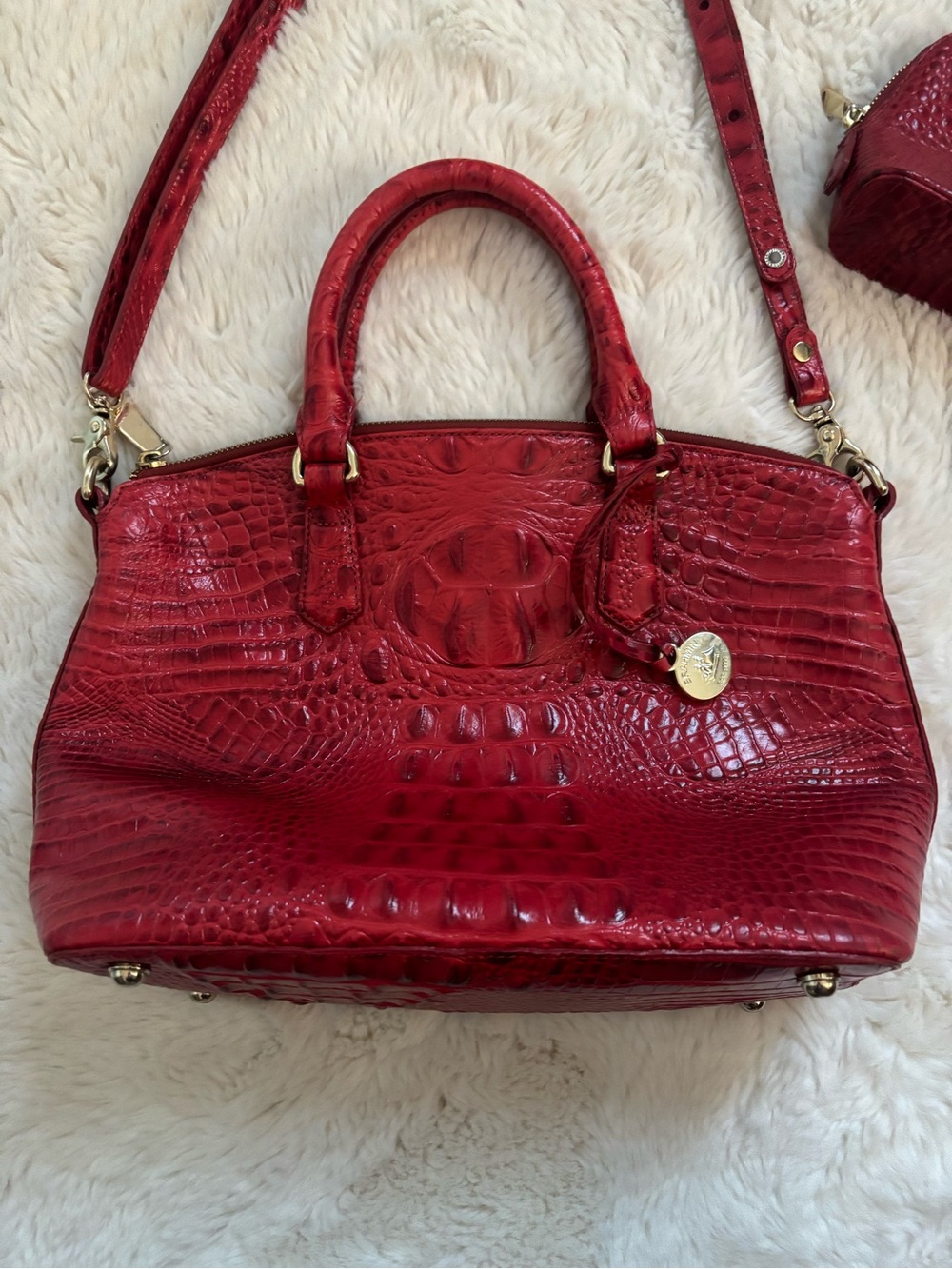 Brahmin Red Dragon Melbourne Leather Duxbury Satchel Handbag and Wallet - Picture 2 of 15